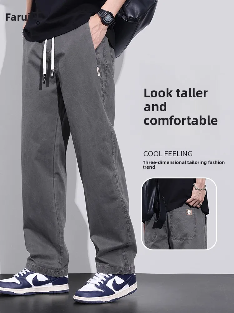 

Модные мужские повседневные брюки с широкими штанинами, удобные свободные брюки на весну и лето, универсальные прямые длинные брюки в спортивном стиле