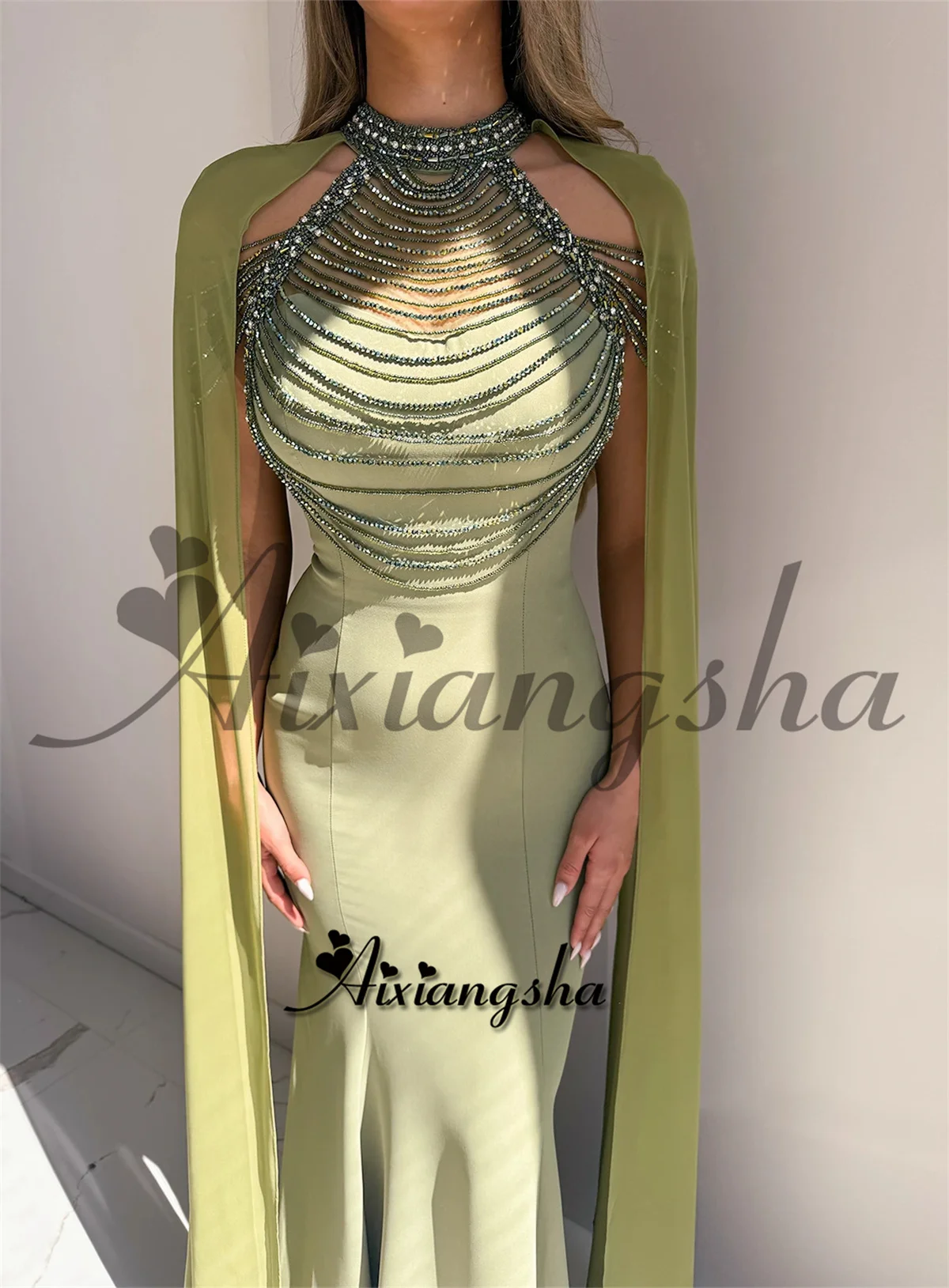 فستان Aixiangsha الفاخر للحفلات الراقصة الخرز حورية البحر برقبة عالية فساتين للمناسبات الخاصة فيستدوس دي غالا حسب الطلب