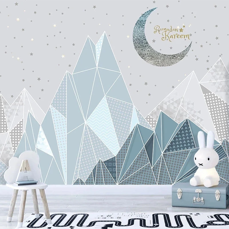 Customized products 3D Wallpaper Modern Simple Personality Geometric Children's Room Mural moon Bedroom restaurant background 8d