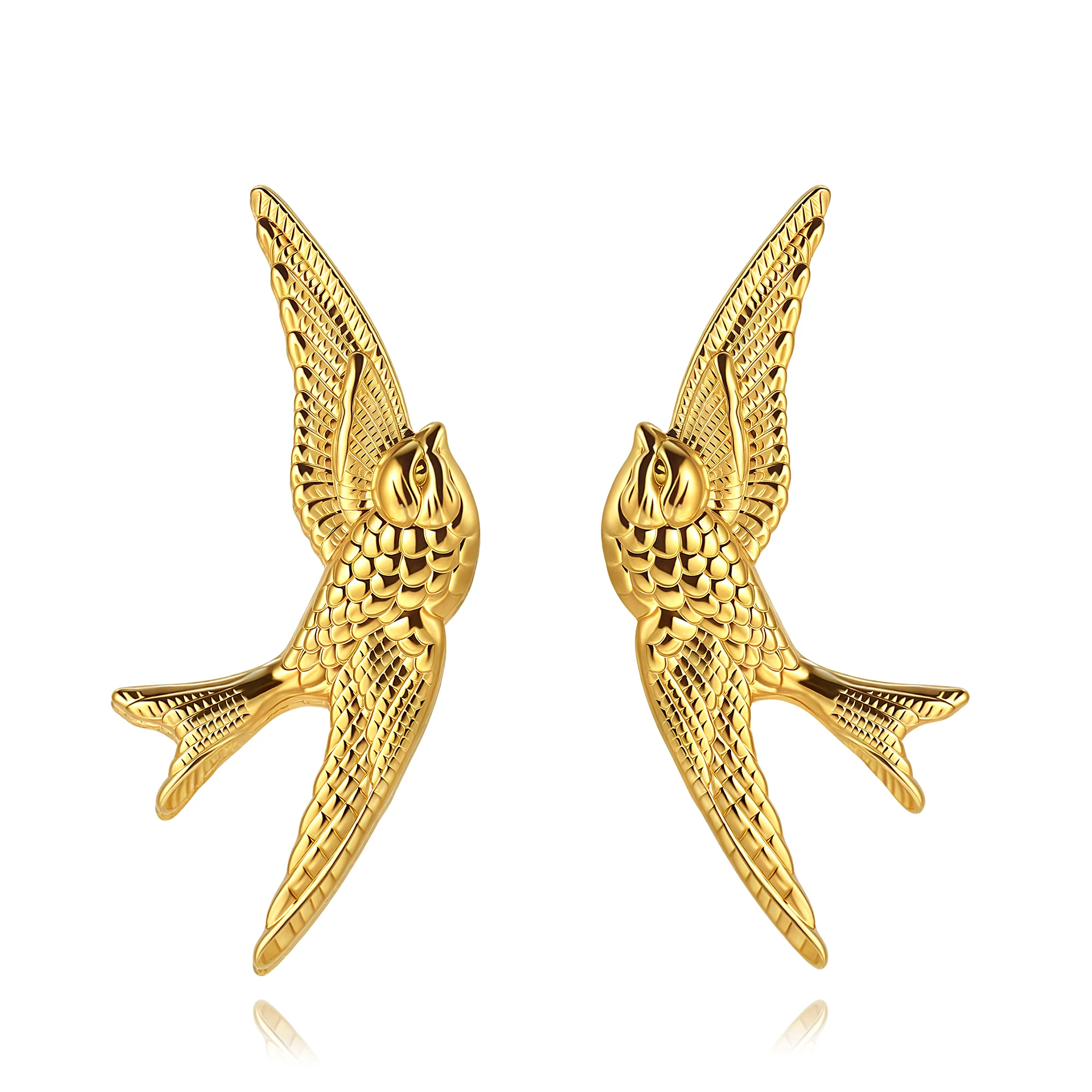 Badu Trendy Unique Gold Plated Stainless Steel Swallow Bird Earrings for Women Statement Animal Stud Earrings Fashion Jewelry