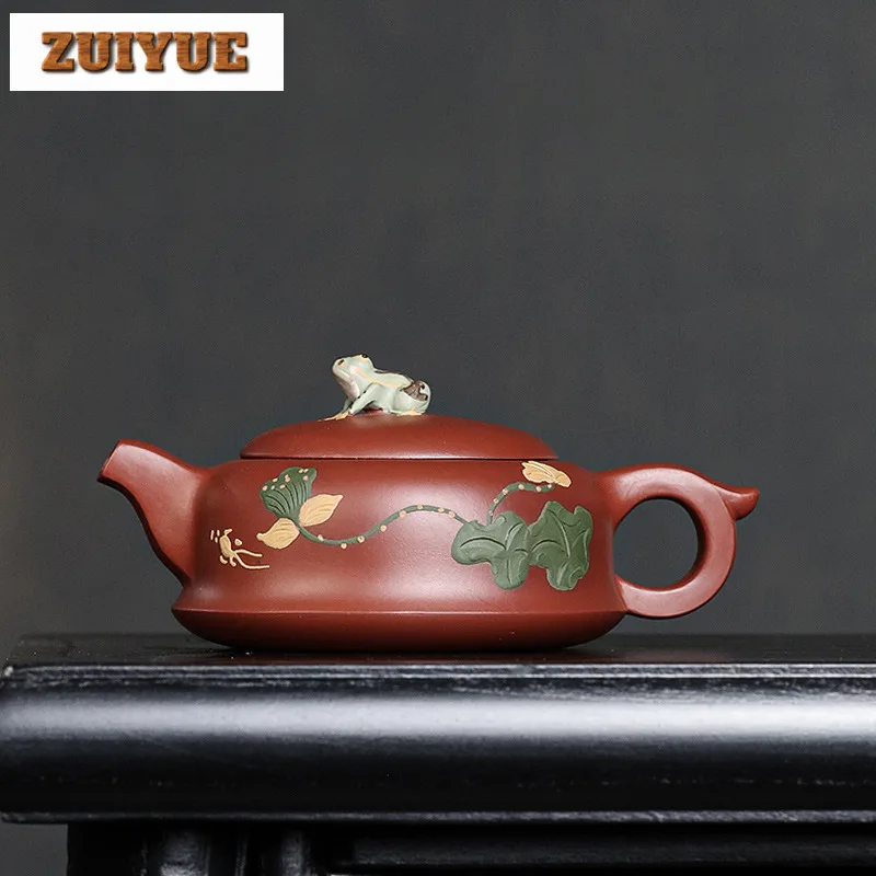 250ml Boutique Yixing Purple Clay Teapots Handmade Frog Lid Pot Raw Ore Dahongpao Mud Kettle Chinese Zisha Tea Set Decoration