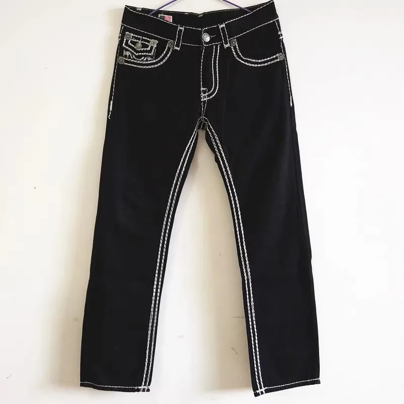 European American New Fashion Men's Black White Casual Trendy Simple Basic Straight Plus Size Denim Trousers Male Jeans Pants