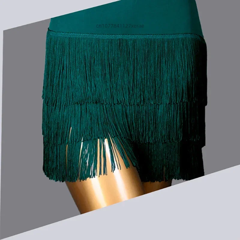 Latin Dance Costume Women's New Latin Dance Skirt Tassel Half Body Skirt Dance Dance Dress Training Dress Short Skirt Black Set