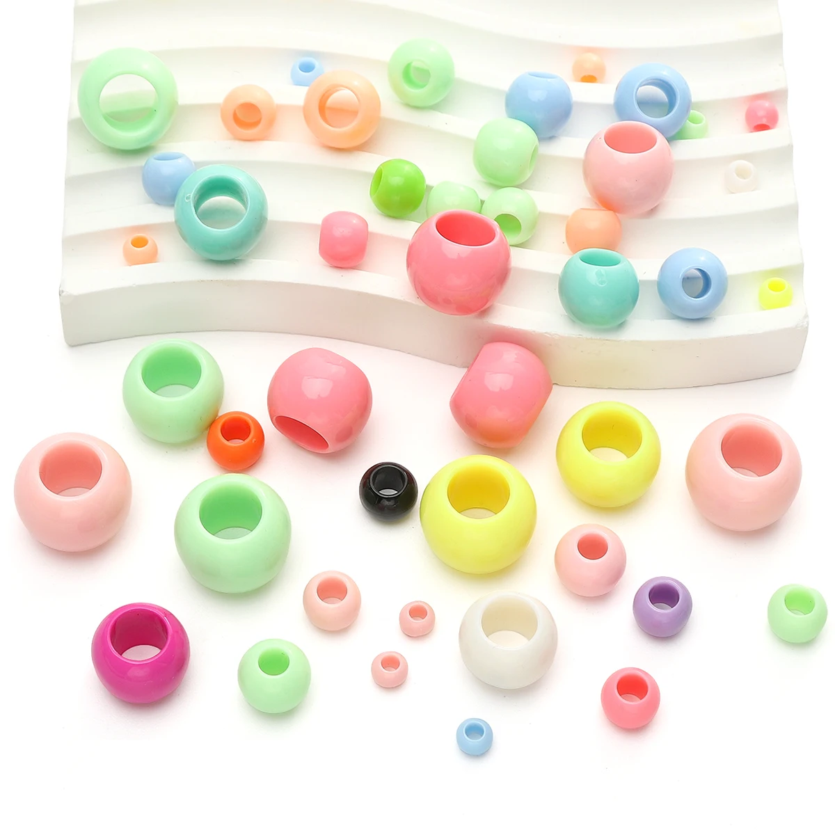 6/10/12/14/16/18/20mm random mixed color acrylic ice cream color large hole beads unique loose beads handmade DIY making jewelry