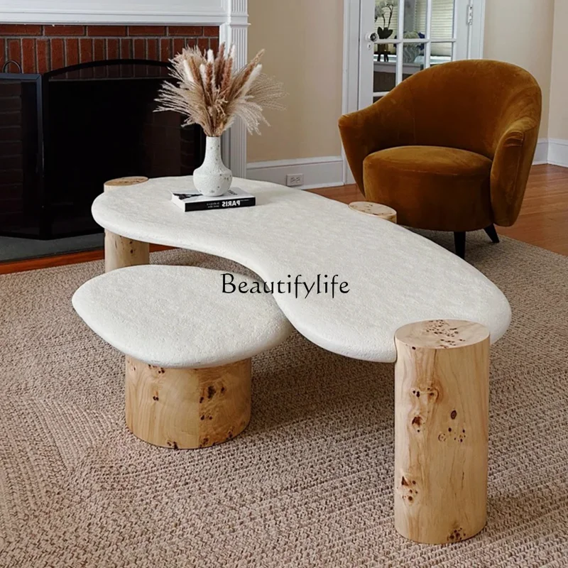 Medieval living room coffee table combination retro French irregular Nordic light luxury natural marble