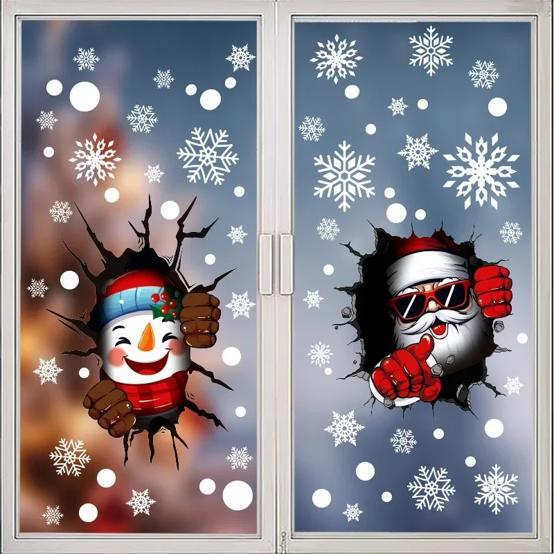 Christmas Decorative Glass Stickers Simulation Crack Gap 3D Santa Claus Elk Snowman Window Sticker Natal Navidad Merry Christmas