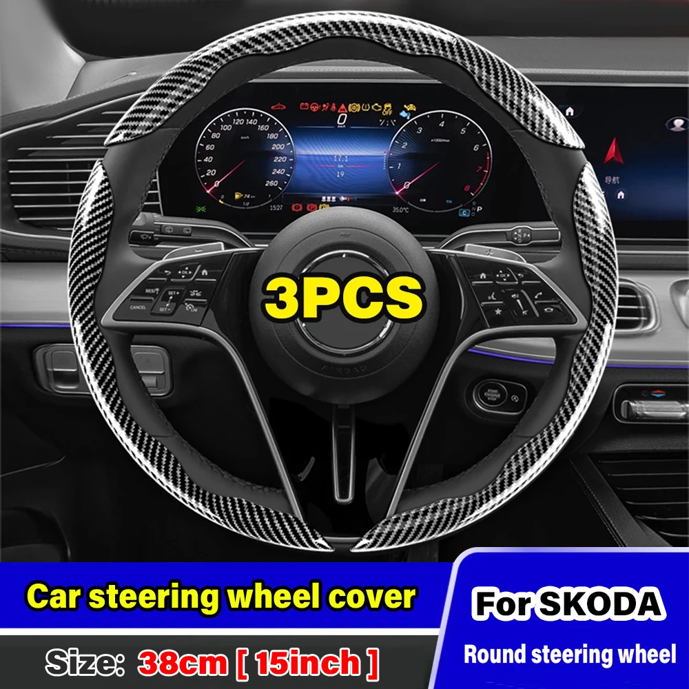 

Car Steering Wheel Cover For skoda Octavia 4 a7 a5 5e Kodiaq Superb 3 3v Fabia 2 Rapid Yeti mk3 Kamiq VRS Scala Enyaq rs Emblem