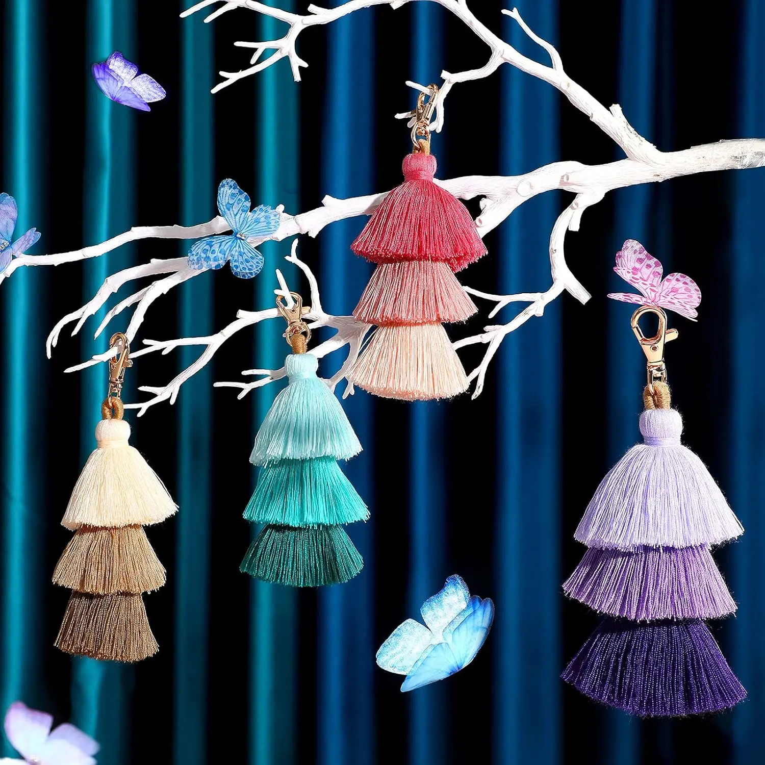 Llavero Boho con Borlas Escalonadas y Flecos, Colgante para Bolso, Hecho a Mano, Colorido, Accesorios para Carteras de Mujer y Niña, Anillos para Llaves de Coche