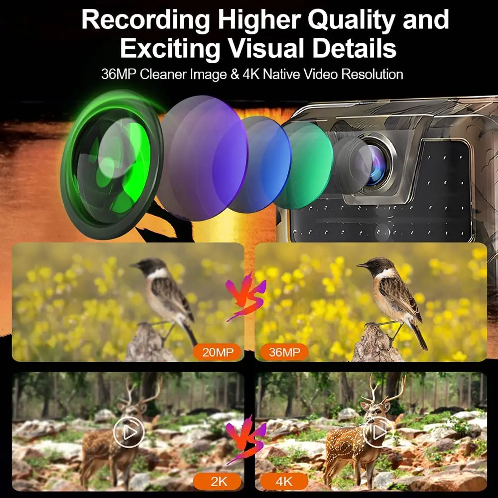 36MP 4K 1080P Trail Camera 940NM Invisible Infrared Hunting Cameras Wireless Cam HC900A Night Vision Wildlife Surveillance