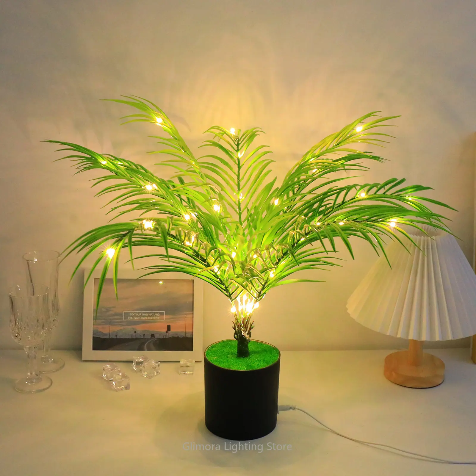 USB Glowing LED Potted Plant Night Light for Bedroom, Succulent Tabletop Decor Lamp, Colorful Fairy Light for Living Room Desk