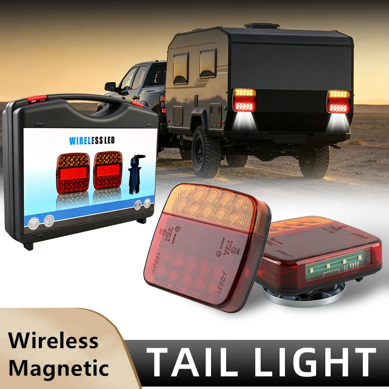 

2PCS LED Rear Tail Lights Wireless Magnetic Trailer Caravan Mulfunctional Reversing/Brake/Turn Signals Lights EU/US Plug for Car