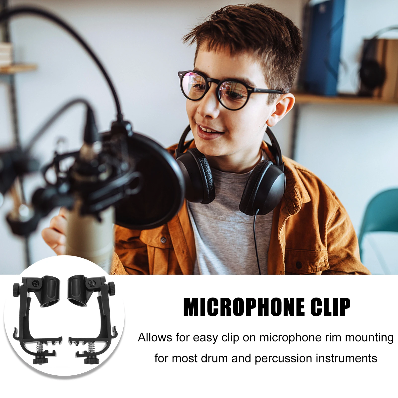 

2Pcs Microphone Adjustable Microphone Drum Clamp Drum Rim Mount Snare Clamp Holder for Stands Percussion Recording Amplify