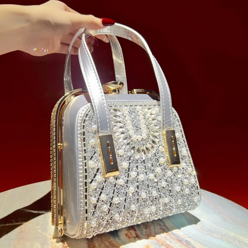2026 Brand Light Luxury Diamond Inlaid Handbag Fashionable Exquisite High-End Feel for Banquet Wedding Party