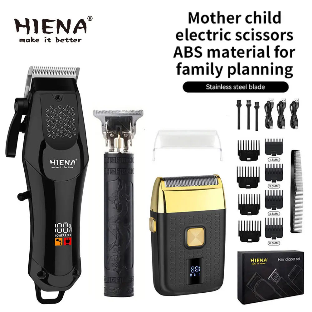 HIENA Afeitadora eléctrica para hombres, recortadora de pelo, tijeras para el pelo de la nariz, limpiador Facial, masajeador Facial, máquina de afeitar recargable