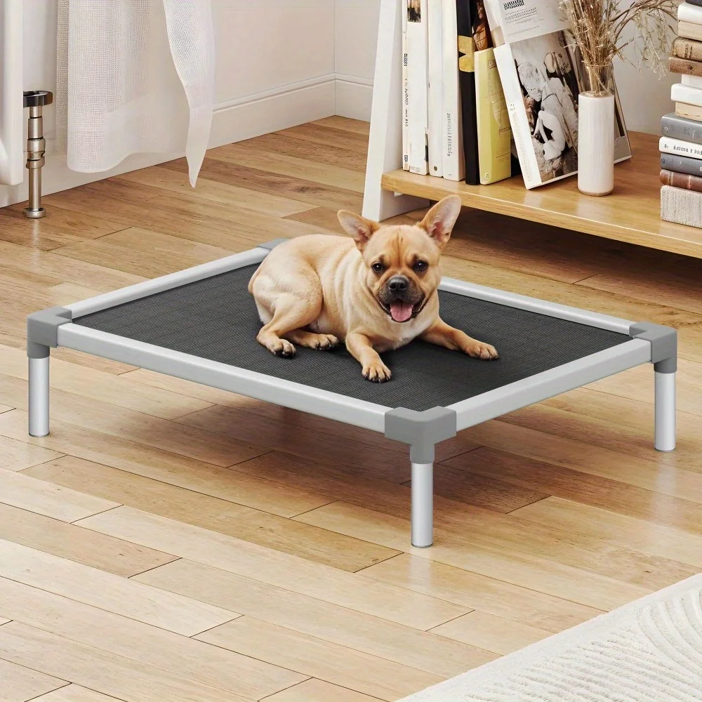 32" Heavy-Duty Chew Resistant Elevated Dog Bed, Durable Aluminum Frame Cooling Cot with Reinforced Textilene Mesh