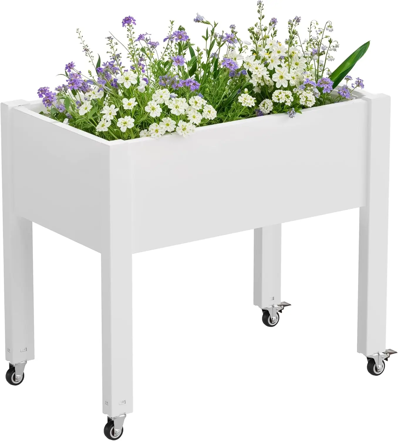 Elevated Raised Garden Bed with Wheels - Outdoor Mobile Resin Planter Box with Drainage Holes for Vegetables Flower Herbs, Weather Resistant, Ashen (26.3" h)