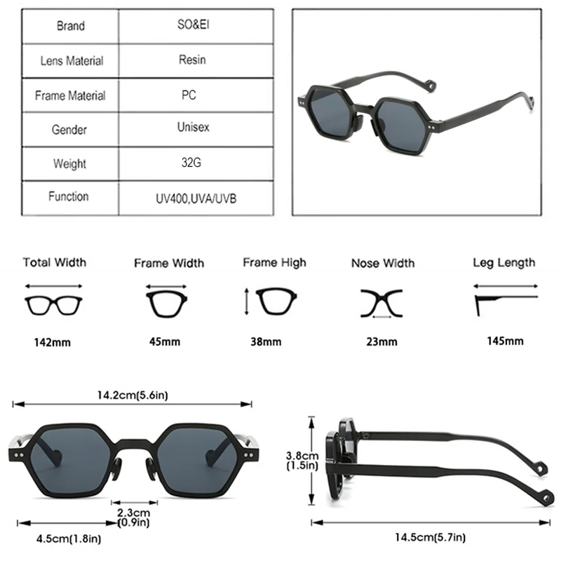 SO&EI Retro Polygon Square Sunglasses Men Candy Color Leopard Eyewear Shades UV400 Women Trending Punk Rivets Sun Glasses — zdjęcie 7