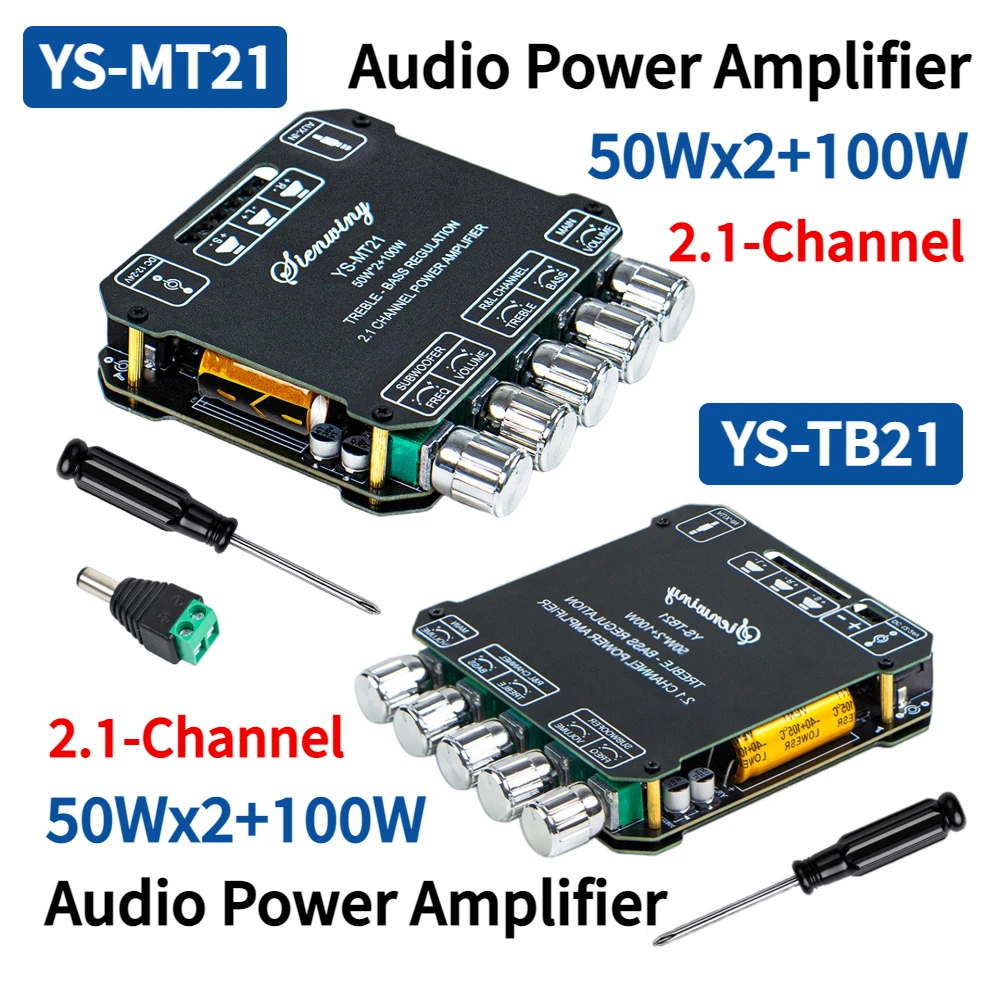 YS-MT21 2.1-Kanal Audio-Leistungsverstärker 50W*2+100W Digitalmodul Subwoofer AUX BT Kabellos 12/24V Stereo HiFi Lautsprecher