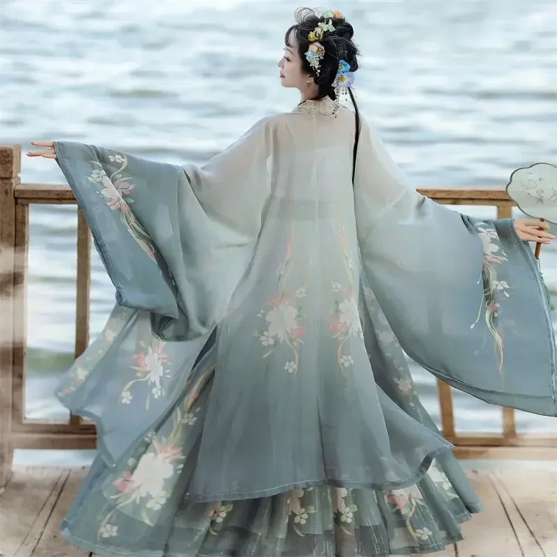 Vestido Hanfu tradicional para mulheres, bordado, dinastia Song, estilo chinês antigo, traje de palco, dança, roupas princesa