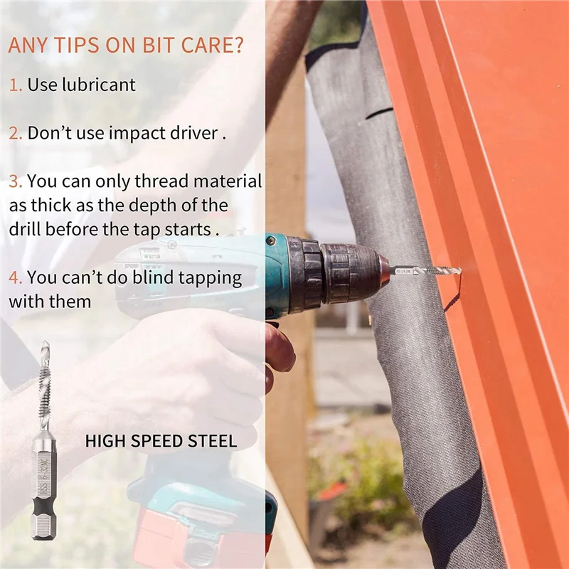AA81-12 Stuks Boor Tap Set Hex Shank SAE Combinatie Boor En Tap Bit Set HSS 4341 Schroef Tap Ontbraam Boor
