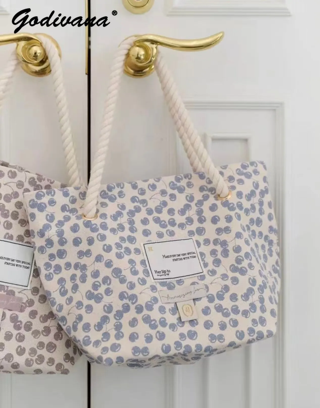 Japanese Style Female Sweet Cherry Tote Bag Portable Casual Women's Canvas Handbags
