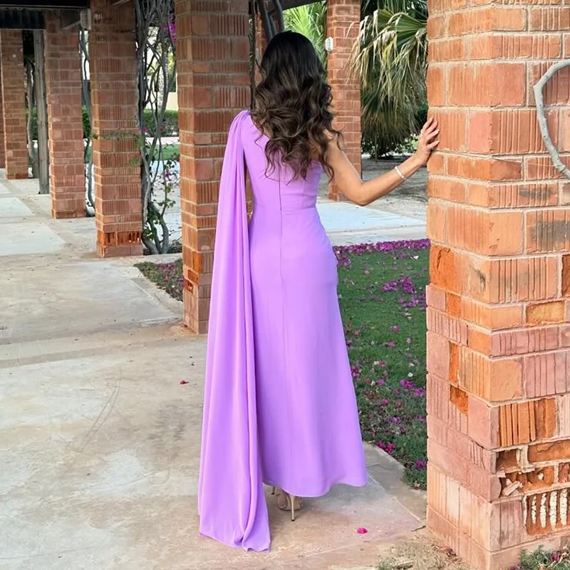 Aenyrst 사우디 아라비아 우아한 보라색 댄스 파티 드레스 여성 한 어깨 프릴 파티 이브닝 ​​가운 발목 길이 특별 행사 가운