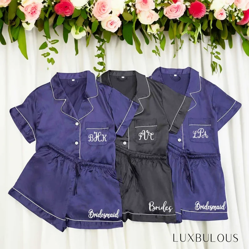 BPersonalised Satin Sleep Shorts Bridesmaid Pyjamas Set Matching Bridesmaid Proposal Gift Her For Women Silk Sleepwear Pajamas