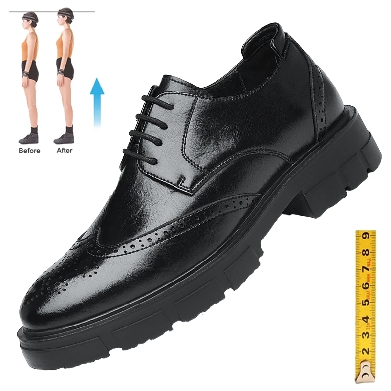 Scarpe eleganti da uomo con aumento dell'altezza Brogue scarpe da uomo con rialzo scarpe Oxford con tacco invisibile 4/7/9CM scarpe da uomo da sposa con piattaforma