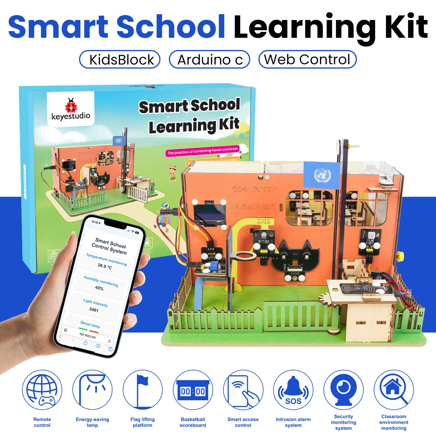 

Keyestudio IOT Smart School Learning Kit for Arduino ESP32 DIY Electrnics Sensor Learning Kit+Tutorial 31 Programming Projects