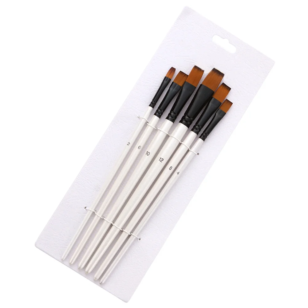مجموعة فرش رسم مكونة من 6 قطع من شعر النايلون، مقبض خشبي مزدوج اللون، فرشاة طلاء فنية متينة، ألوان مائية، مستلزمات الرسم الزيتي #5