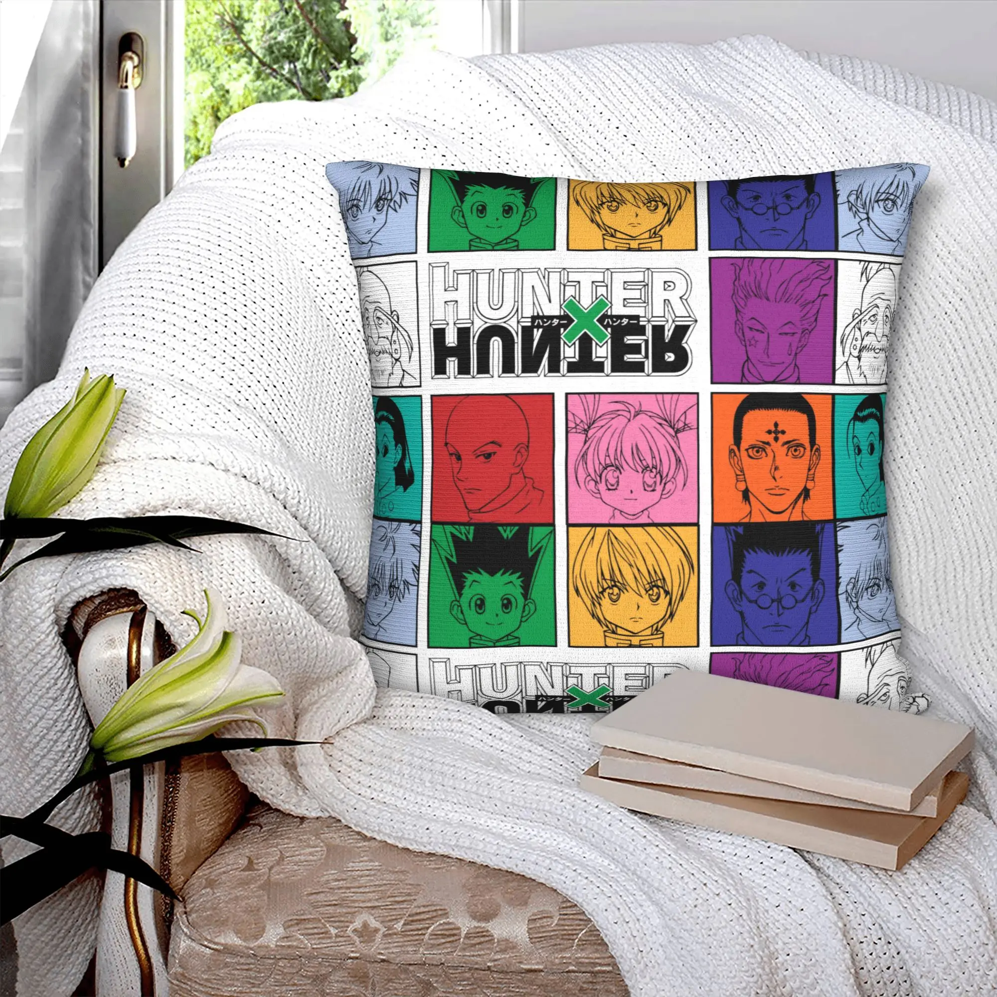 Hunter x Hunter Cushion Cover 45x45cm Velvet Hisoka Morow T Shirt Hxh Killua Zoldyck for Sofa Car Square Pillowcase