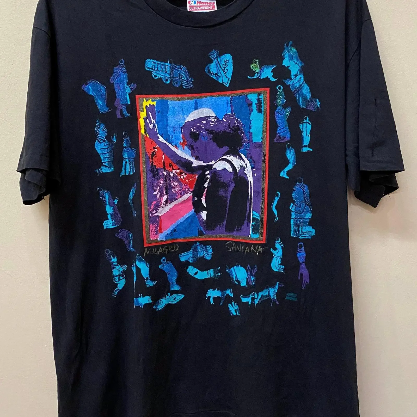 Vintage 90s Milagro Santana 1992 T Shirt vintage Washed Stylish fashion Casual Breathable graphic Stretched Slightly