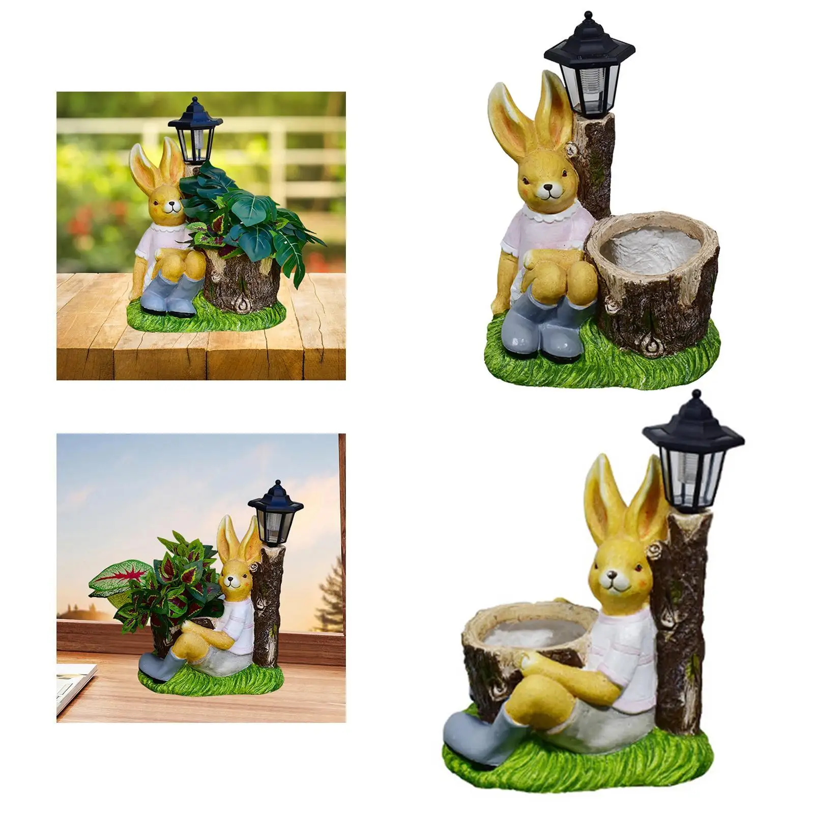 Rabbit Figurine Solar Powered Light Lifelike Cute Multifunctional Beautiful Front Yard Decoration Lawn Ornament Resin Sculpture