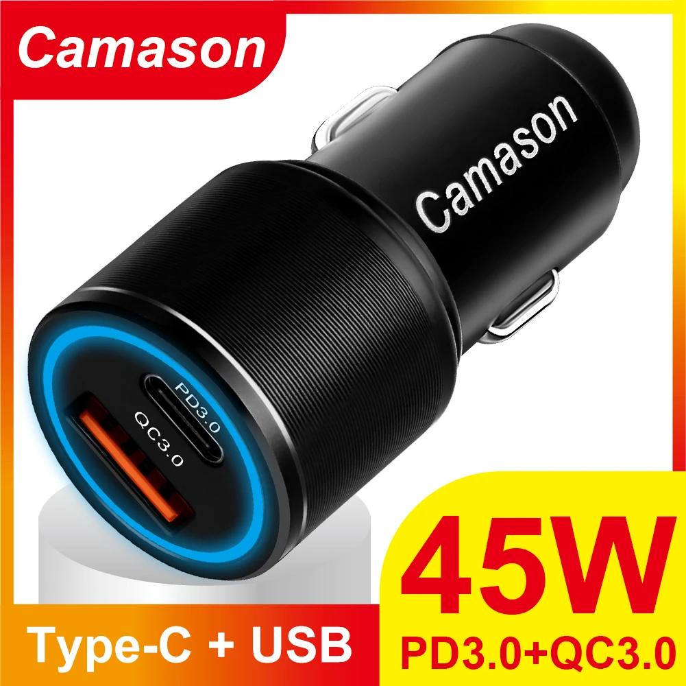 Camason 45W Car Quick Charger USB Type C Charge For iphone Xiaomi Huawei phone PD QC 3.0 24V/12V Fast Charging Adapter products