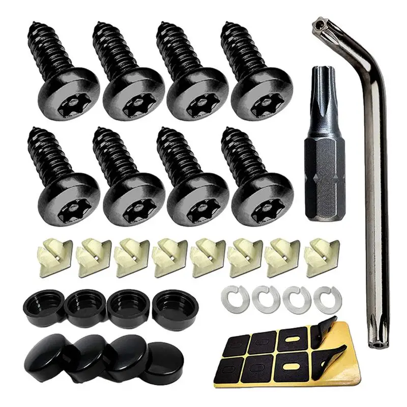 Auto Number Plate Fastener Cap Covers Kit Automotive Black License Plate Screws Rustproof Anti Theft Self Tapping Screws For Car