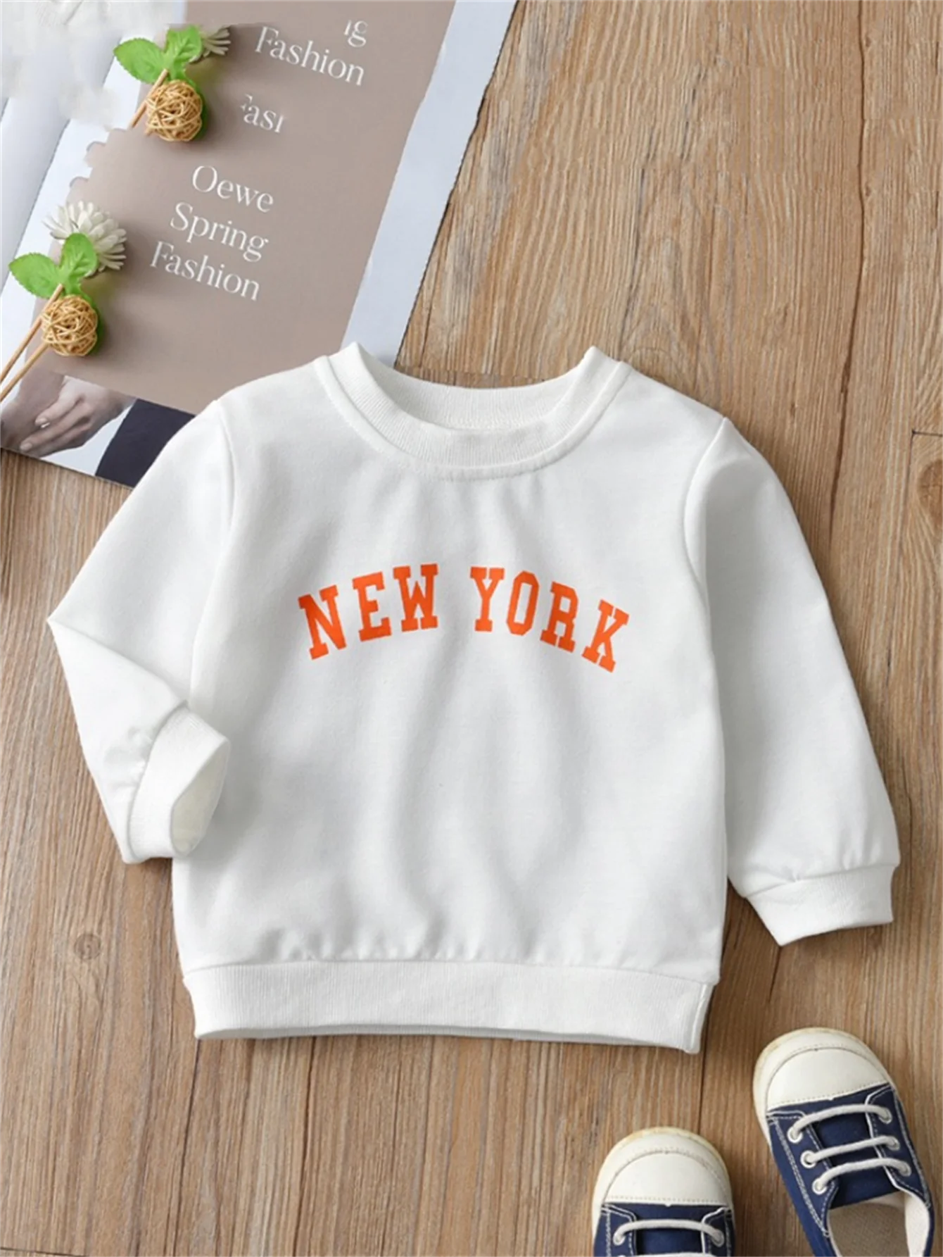 Toddler Girls Trend NEW YORK Letter Ribbed Cuffs Crew Neck Active Sweatshirt Tops, Kids Clothing For Fall/ Spring