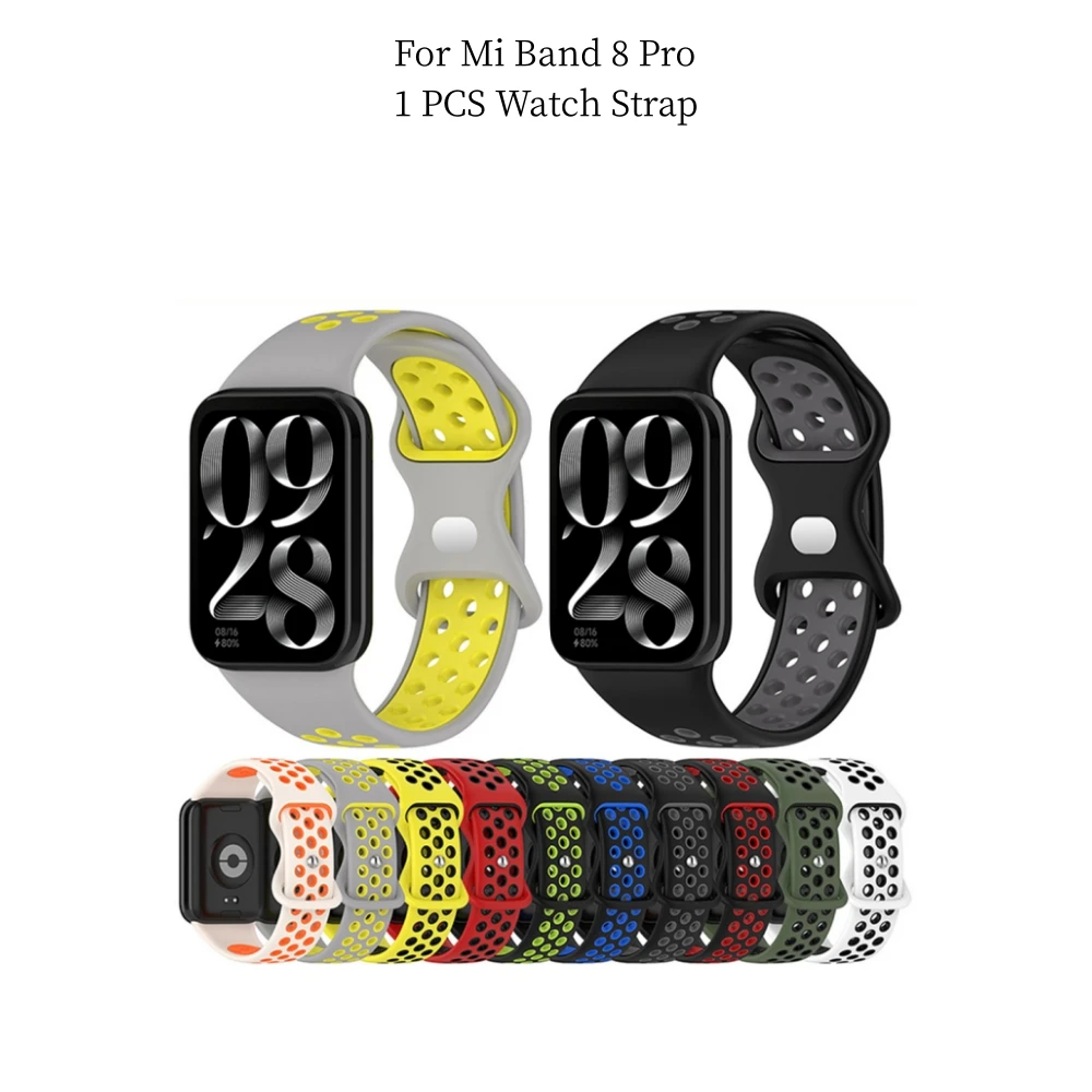 For Mi Band 8 Pro Watch Strap Water-proof Silicone Two-Tone Hole Style Clashing Color Watch Accessories