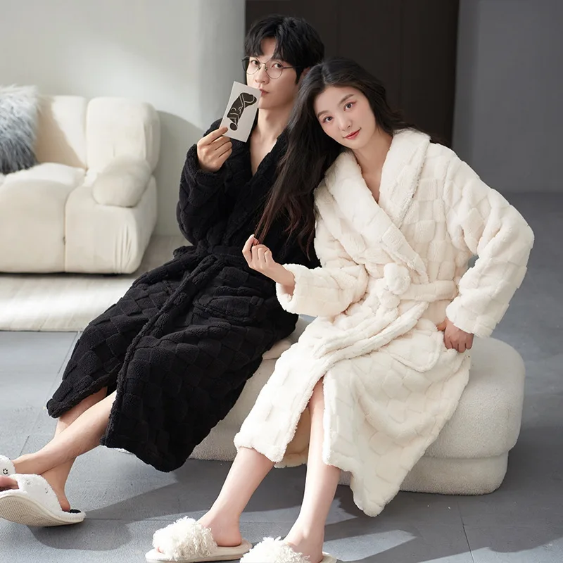 

Thickened Robe Flannel Warm Nightgown Autumn Winter New Couple Plush Women's Sexy Bathrobe Men's Plus Size Sleepwear Loungewear