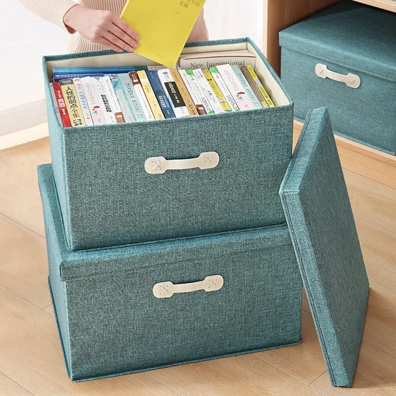 Cotton Linen Folding Storage Box with Lid Closet Drawer Clothes Books Toys Sundries Quilts Organizer Laundry Basket for Wardrobe