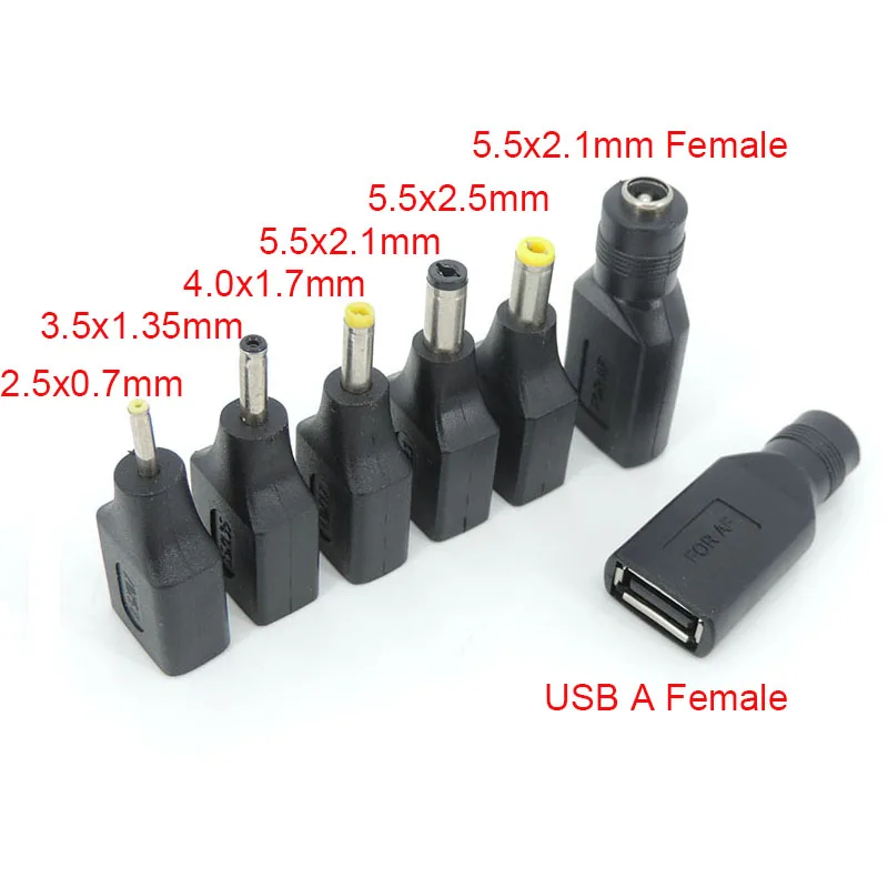 usb type A female to DC male 2.5x0.7 3.5x1.35 4.0x1.7 5.5x2.1 5.5x2.5 male 5.5x2.1 jack female power adapter connector converter