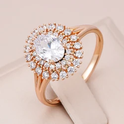 Kinel 585 Rose Gold Bold Big Wedding Rings for Bridal Women Micro wax inlay Natural Zircon Ring High Quality Daily Fine Jewelry