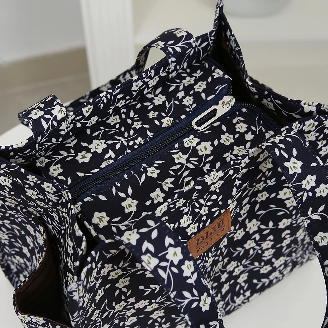 Neue Handtasche aus verdicktem Stoff mit Blumenmuster, Lunch-Tasche, tragbare Lunchbox-Aufbewahrungstasche, Reißverschluss-Design, multifunktionale Tragetasche – Detail 14