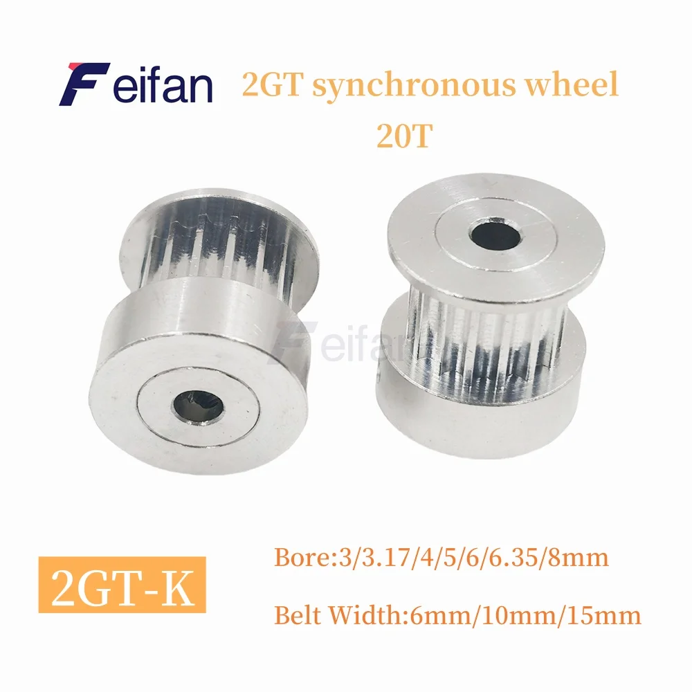 20T 2GT Timing Pulley Bore3/3.17/4/5/6/6.35/8mm for Width6 /10 /15 mm GT2 Synchronous Belt 3D Printer CNC Parts K Type Pitch 2mm