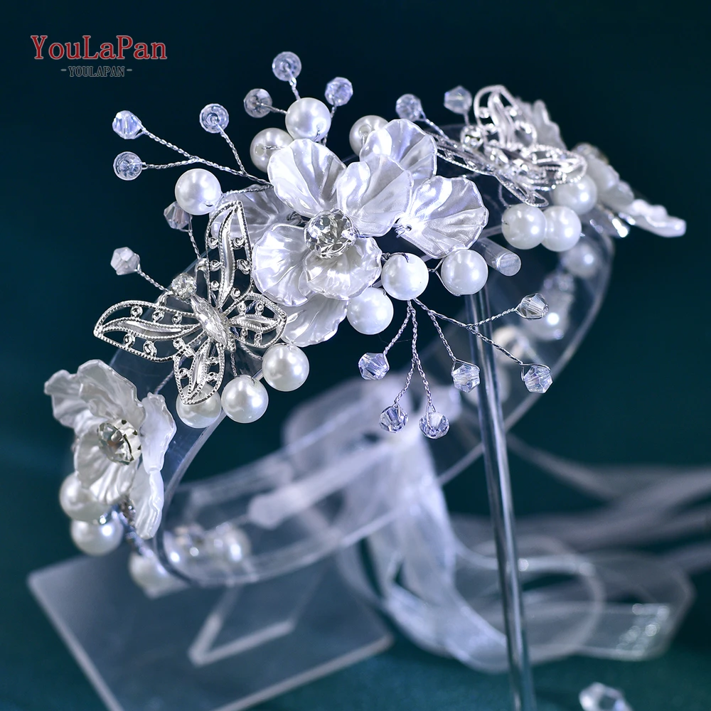 YouLaPan Bridal Hair Accessories Crystal Pearl Wedding Headband Shell Flower Hairband For Women Elegant Princess Headwear HP783