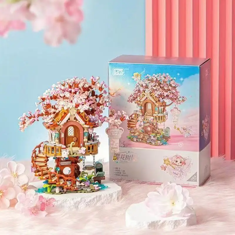 

With Box Pink Romantic Cherry Blossom Treehouse Mini Particles Building Blocks Diy Tree House Brick Toy Girls Christmas Gifts