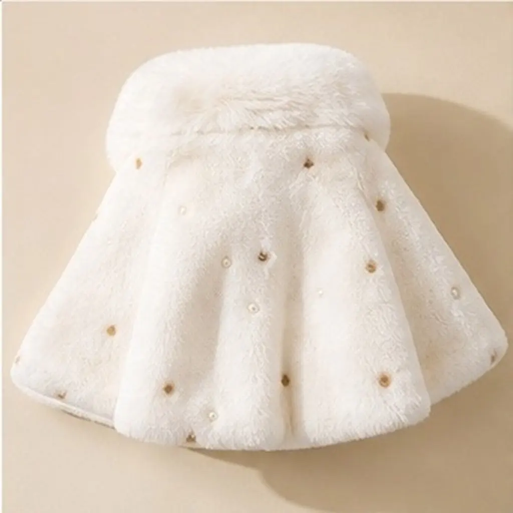 Adorable Baby Girl Winter Cape Coat Lightweight Warm Cotton Outerwear with Furry Collar Pom Pom Design Thicken Lining for 1-3