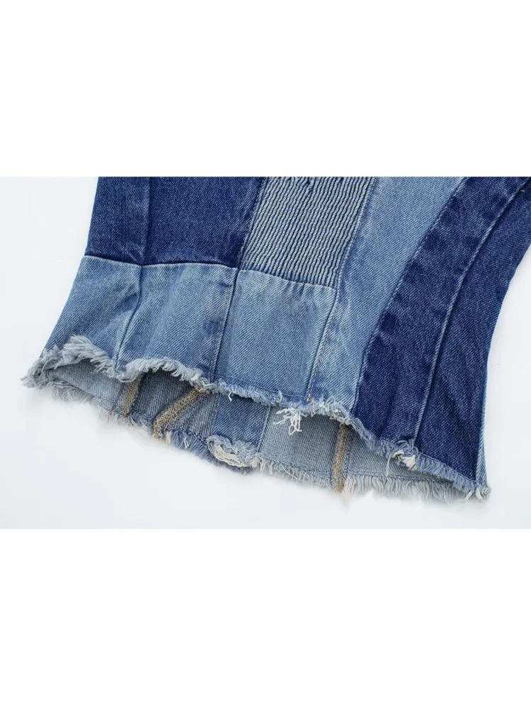 Women Fashion Front Button Patchwork Denim Tank Tops Sexy Backless Elastic Wide Straps Female Camis Mujer