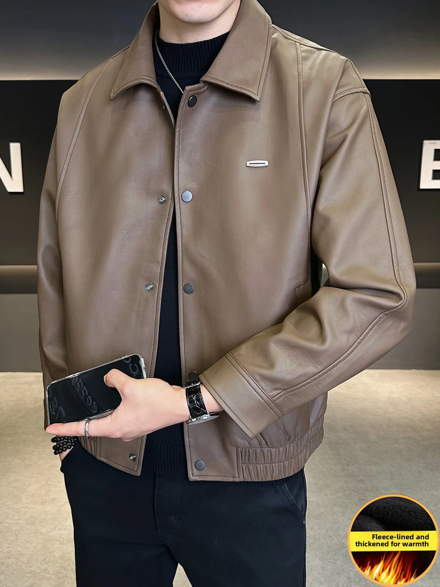 

Men's Biker Leather Jaet Thiened Fce Lined Slim Fit Casual Sle PU Leather Warmth Guaranteed Faionable Autumn Winte...