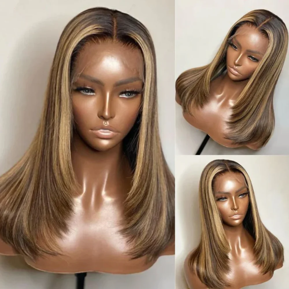 Soft 180Density 26Inch Highlight Blonde Straight Long Lace Front Wig For Women With Baby Hair Preplucked Daily Glueless