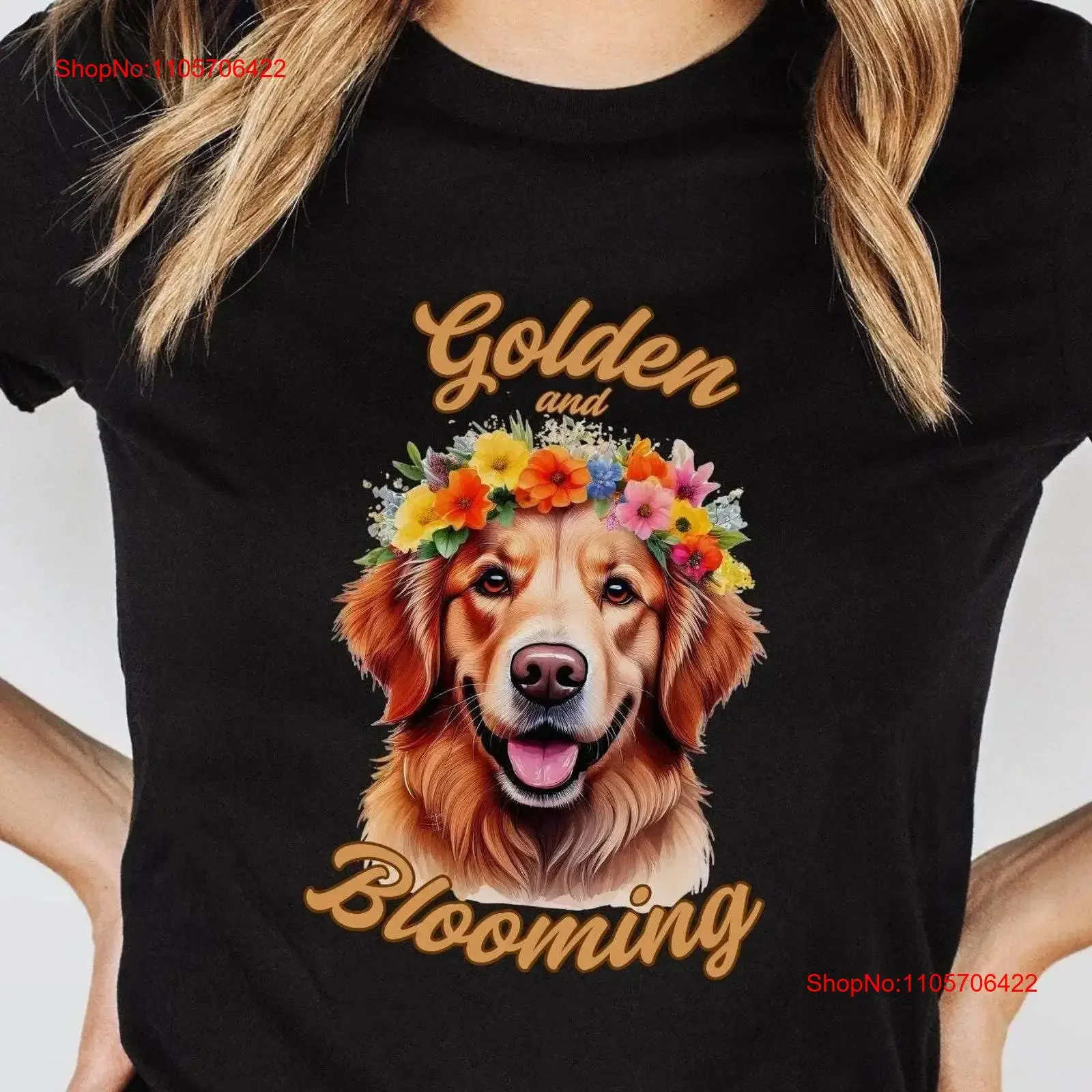 Golden Retriever T Shirt Dog Lover Floral Crown and Blooming for Owners Cute Doggy Mom Birthday Top vintage Washed Slightly